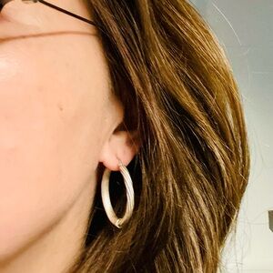 Sterling Silver Textured Tube Huggie Hoop Earrings